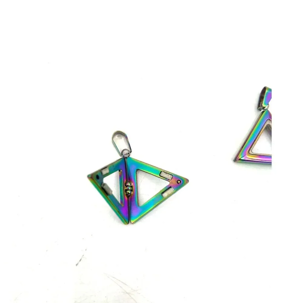 Set Of 3 Iridescent Triangle Jewel Embedded Window Hinge Open Pendant Jewelry
